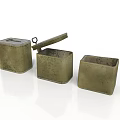 Three Square Bronze Colored Metal Household Storage Boxes With Open Lid 3d model