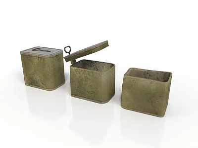 Three Square Bronze Colored Metal Household Storage Boxes With Open Lid 3d model