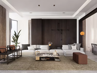 Modern Living Dining Room Interior With Sofa Coffee Table And Wooden Wall 3d model