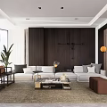 Modern Living Dining Room Interior With Sofa Coffee Table And Wooden Wall 3d model