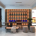 Modern Tea House Interior Design With Wooden Display Shelves And Cozy Seating