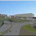 Vibrant Park Landscape with Green Lawns Pathways Water Feature and People Enjoying Outdoor Recreation