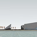 Modern Museum Building With Geometric Facade Open Plaza And Glass Structure