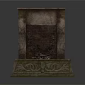 Decorative Vintage Stone Fireplace With Carved Base And Wood Logs Inside