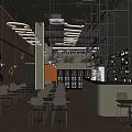 Bar Interior with Modern Design Staircase Wine Racks Bar Counter Tables Chairs and Lighting