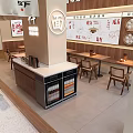 Japanese Restaurant Front With Wooden Counter Brick Wall White Cloth Curtains Menu Cash Register