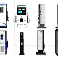 Modern Electric Vehicle Charging Stations With Various Designs And Functional Features 3d model