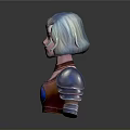 Woman With Light Blue Short Hair Wearing Blue And Orange Detailed Armor 3D Character Model