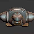 3D Robot Character With Angular Head Segmented Body Metal And Wooden Parts Silver Brown Design