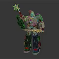 Mechanical Robot Character Holding Spiked Mace With Metallic Armor And Red Feet
