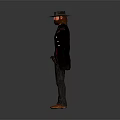 Cowboy Character With Brown Hat Black Coat Red Vest Plaid Pants And Outstretched Arms