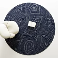 Navy Blue Round Area Rug With Abstract Wavy Patterns And White Cloud Cushion 3d model