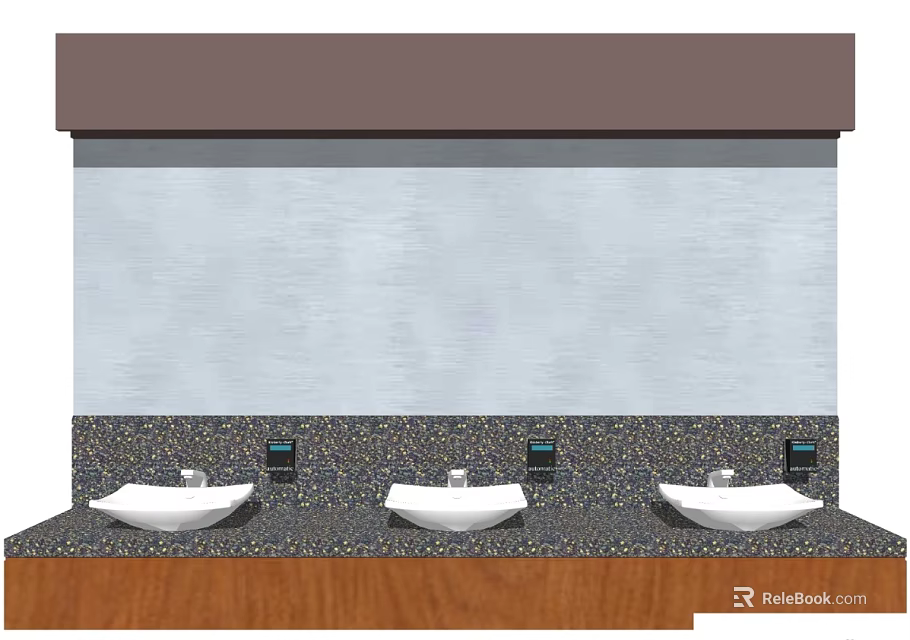 Three Modern Bathroom Sinks With Granite Countertop And Light Wall Background 3d model 