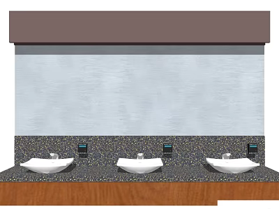 Three Modern Bathroom Sinks With Granite Countertop And Light Wall Background 3d model