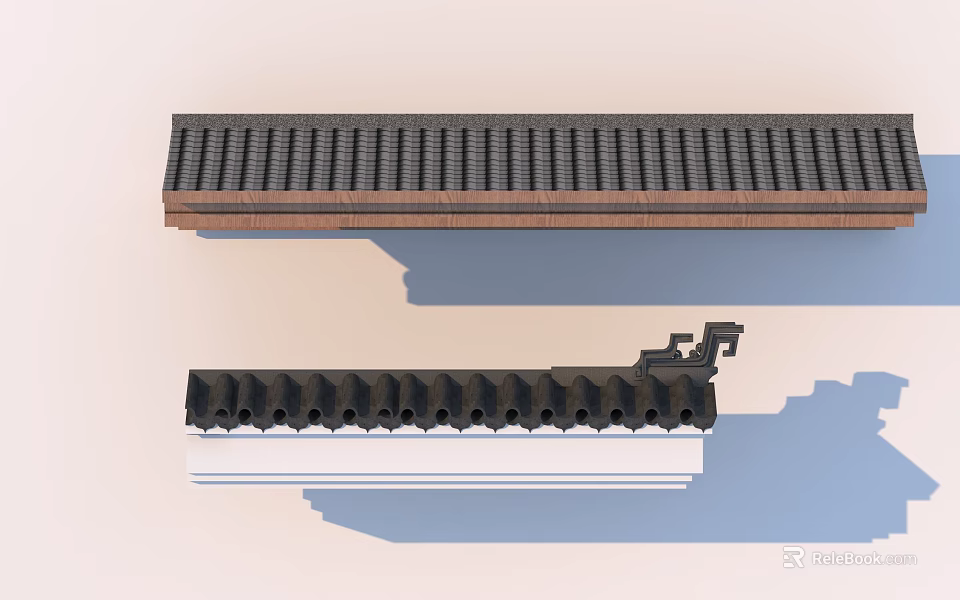 Building Exterior Wall With Layered Roof Tiles Decorative Eave Trim And Textured Material Design 3d model 