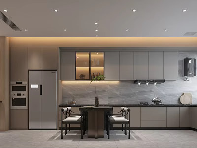 Modern Kitchen Interior With Gray Cabinets Island Countertop And Stainless Steel Appliances 3d model