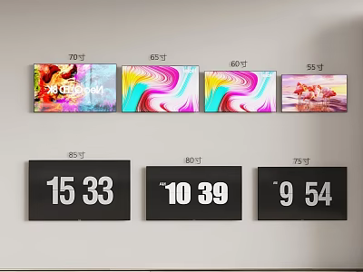 Various Size TVs with Vibrant Color Displays and Time Showing Screens 3d model
