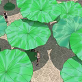 Giant Green Lotus Leaf Art Installation With People Walking Around Public Space