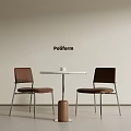 Poliform Modern Minimalist Meeting Table And Brown Leather Chairs With Metal Legs And Wooden Base