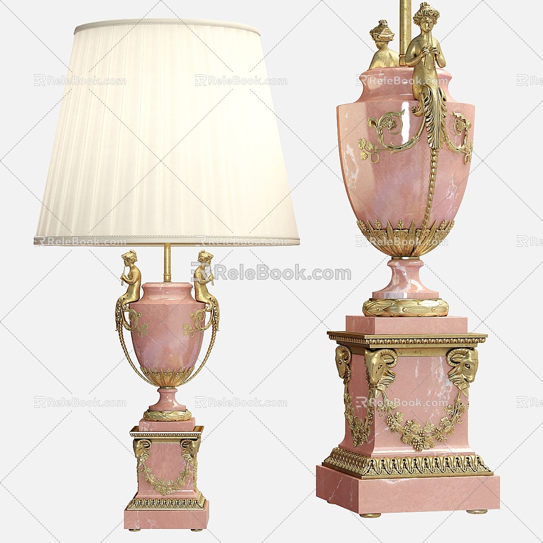 French European-style Metal Pink Stone Table Lamp 3d model