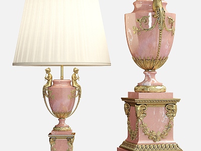 French European-style Metal Pink Stone Table Lamp 3d model