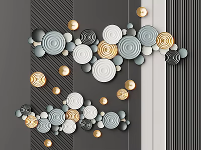 Modern Luxury Wall Decor With Circular 3D Geometric Elements In Gold Silver Gray Tones 3d model