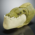 Green Crocodile Head Figure With Sharp Teeth And Red Eyes 3d model