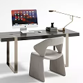 Modern Home Office Desk With Computer Monitor Lamp Books And Chair