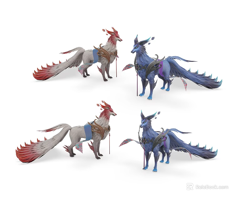 Game Movie Character Mythical Creature With Long Tail Color Variations And Ornamental Details 3d model 