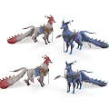 Game Movie Character Mythical Creature With Long Tail Color Variations And Ornamental Details