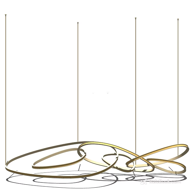 Stylish Modern Gold Chandelier With Circular Curved Rings Design For Interior 3d model 