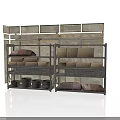 Vintage Style Storage Shelving Unit With Wooden Gray Drawers And Boxes