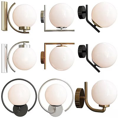 Modern Wall Lamps With Round Glass Shades And Metal Brackets In Various Finishes 3d model