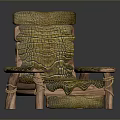 Vintage Yellow Sofa Stool With Crocodile Texture And Carved Wooden Legs