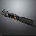 Futuristic Silver Metallic Weapon With Red Black Details And Long Sleek Reflective Design