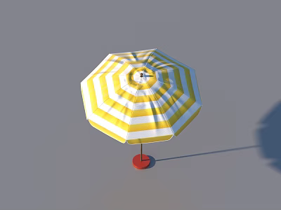 Yellow And White Striped Umbrella As Daily Necessity With Red Base For Outdoor Use 3d model