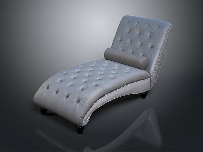 Elegant Gray Leather Chaise Lounge With Tufted Buttons And Curved Design 3d model