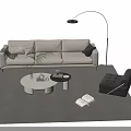 Modern Beige Sofa Coffee Table Set With Round Table Accent Chair And Area Rug 3d model