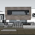 Contemporary Architectural Design With Wooden Roof Open Plaza Stone Steps And Glass Facade