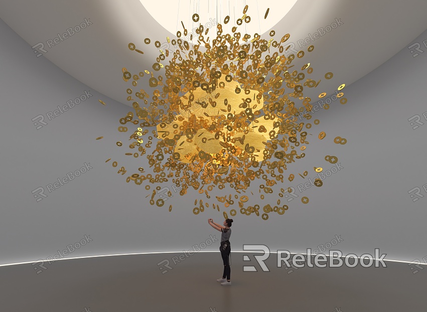 gold coin art installation hoisting gold coin gold ingot gold art space model