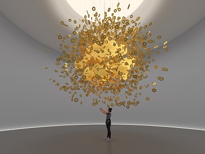 gold coin art installation hoisting gold coin gold ingot gold art space model