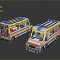Two Toy Ambulance Model Vehicles With Blue Emergency Lights Orange Stripes And Red Cross