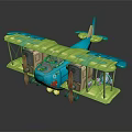 Colorful Cosmic Biplane Toy with Blue Green Design Wooden Parts and Cartoon Face for Kids