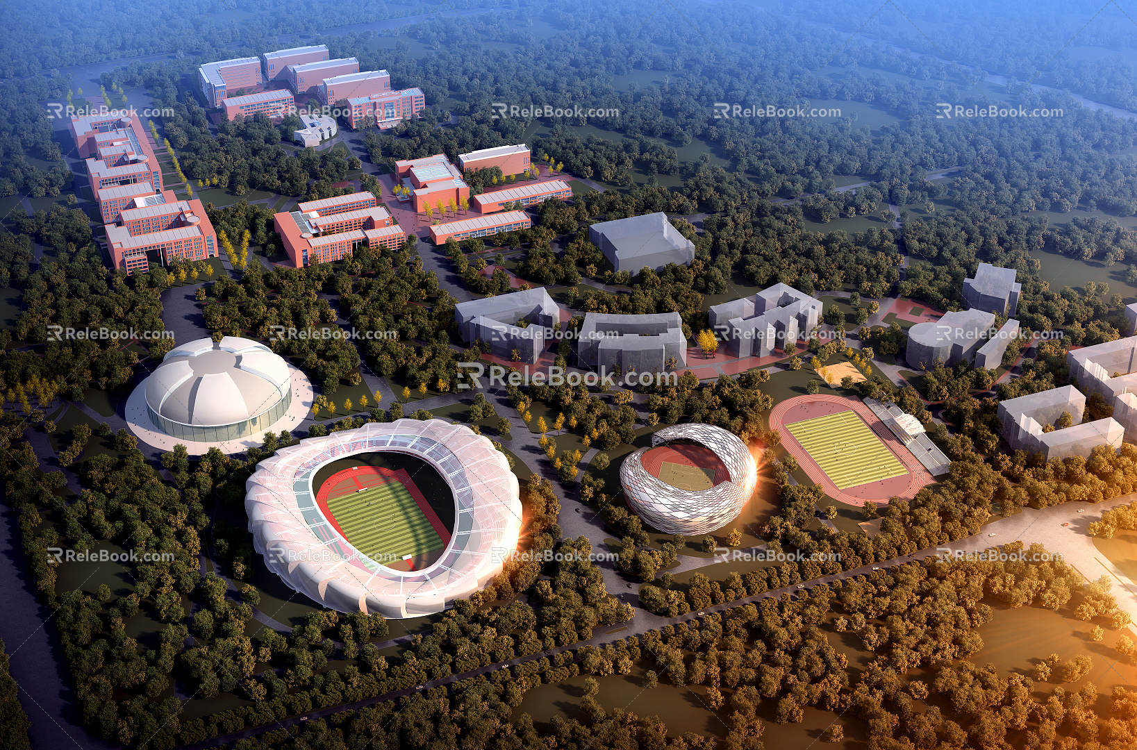 Modern School School Office Teaching Building Stadium Aerial View 3d model