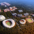 Modern School School Office Teaching Building Stadium Aerial View 3d model