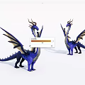 Blue Purple Dragons Game Movie Character With Wings Horned Heads Standing on White Background