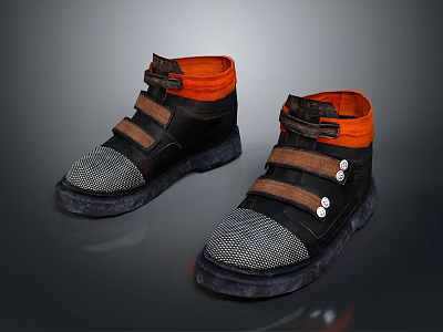 Casual Black Shoes With Orange Lining Brown Straps Gray Mesh And Thick Sole 3d model
