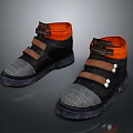 Casual Black Shoes With Orange Lining Brown Straps Gray Mesh And Thick Sole