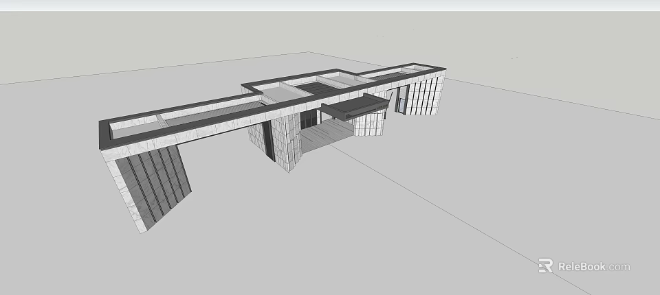 Modern Entrance Gate Design With Stone Columns And Canopy Structure 3d model 