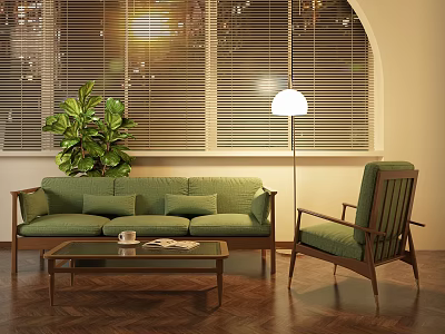 Modern Leisure Sofa Combination Interior With Green Plant Floor Lamp And Coffee Table 3d model